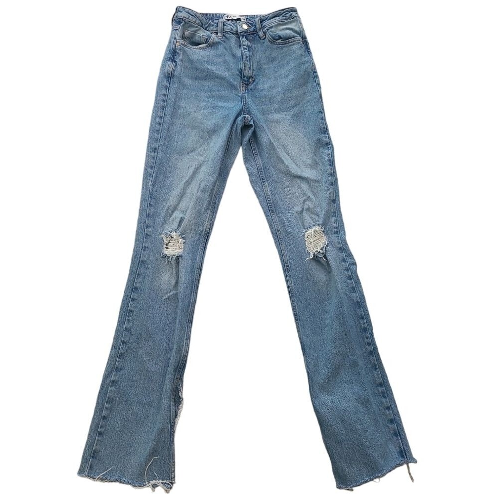 EUC Zara Women Destroyed distressed Highrise split leg bootcut jeans
